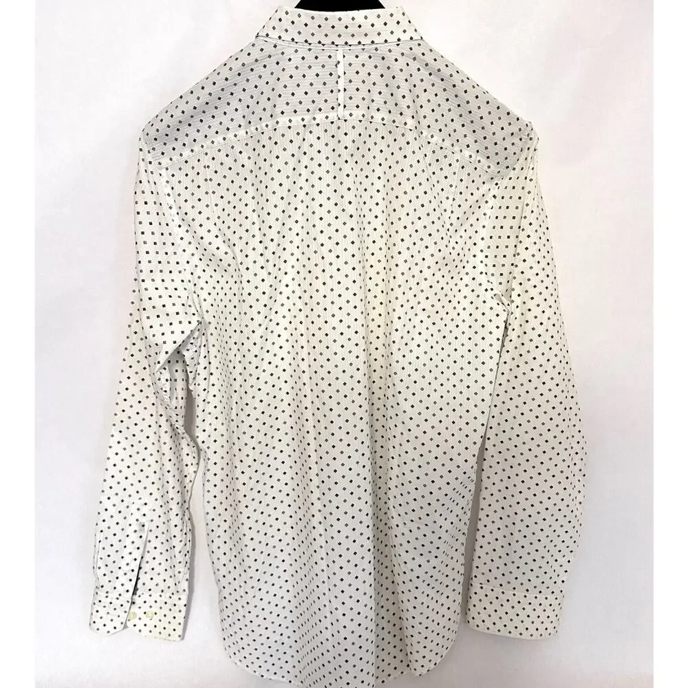Banana Republic Mens Button Front Dress Shirt Ivory Geometric Cotton Slim Fit XL